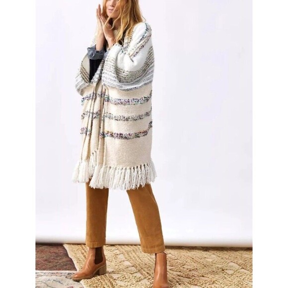 Anthropologie Fringe Kimono Cardigan Sweater OS Open Front Shunky Oversize Boho - Picture 7 of 16